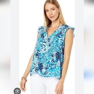 Lilly Pulitzer  Joan Blue and White Swirl Blouse Size S
